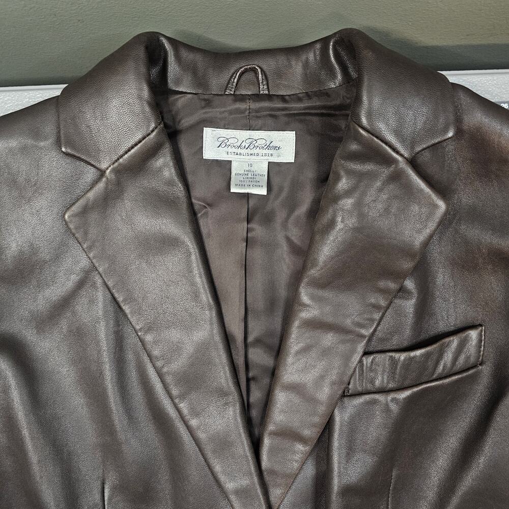 Brooks Brother Leather Jacket Womens 10 Medium Brown Blazer Preppy Business Work - Picture 4 of 16